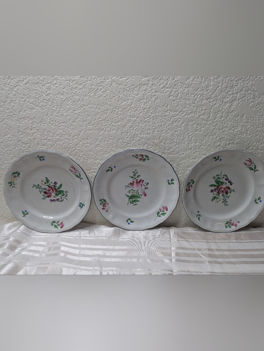 K&G Luneville Old Strasbourg Plates France Antique Off White Pink Floral Cottage